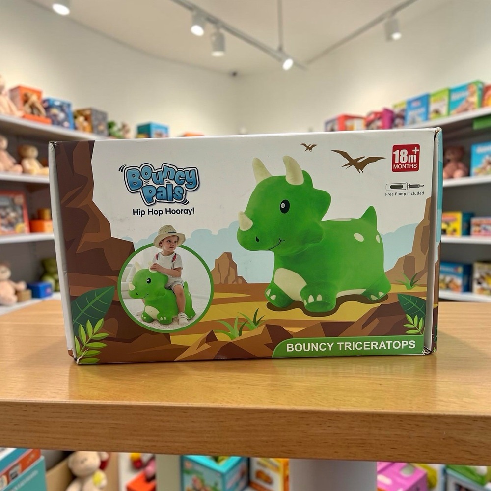 Bouncy Pals Green Triceratops Inflatable Ride On Toy 18m+ Box Wear